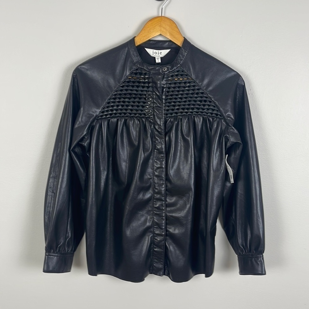 Joie Susana Faux Leather Shacket. Black. Size XS.